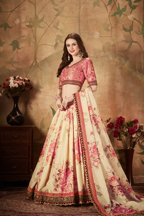 Beige and Peach Fancy Stylish Lehenga Choli For Women In Wedding Occasion with Dupatta in USA