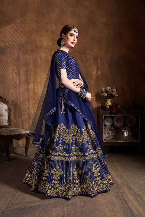 Gleaming Navy Blue  fancy lehenga Choli for women with Dupatta in USA