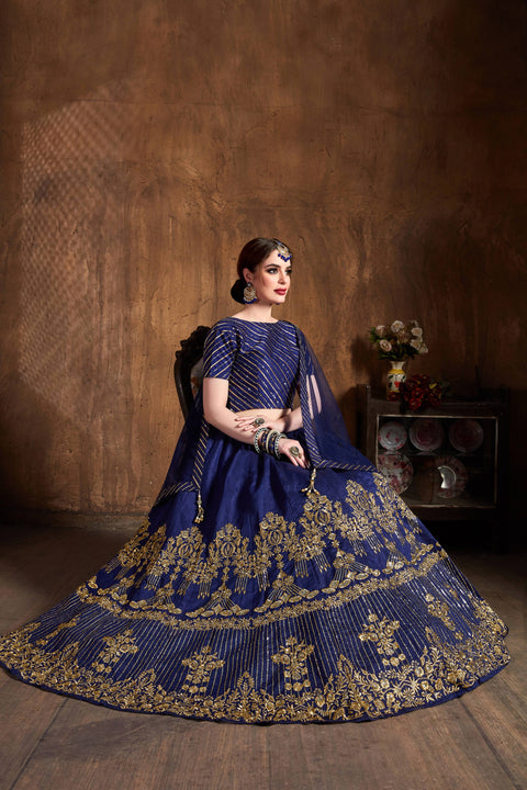 Gleaming Navy Blue  fancy lehenga Choli for women with Dupatta in USA