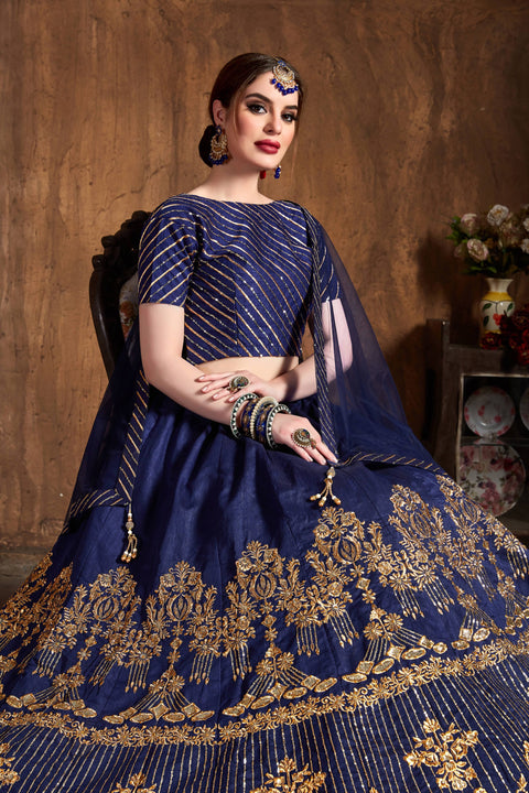 Gleaming Navy Blue  fancy lehenga Choli for women with Dupatta in USA