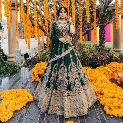 Dusty dark green Colour Dulhan Lehenga Choli  lehenga choli  for women with border dupatta readytowear bridesmaid lehenga for women - ReadyToWearshop