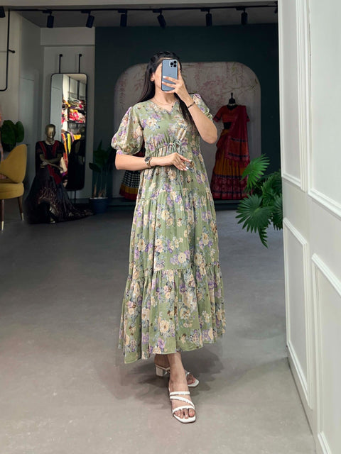 Radiant summer Dress For Women ,Midi Dress ,Floral Print Dress