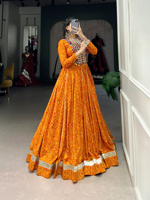 Yellow Navratri Special: Rayon Lehenga & Gamthi Blouse Lhenga Choli For Women