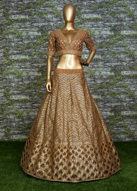 Golden brown lehenga is an excellent traditional wear for sangeet, engagement or other special occasions For Women