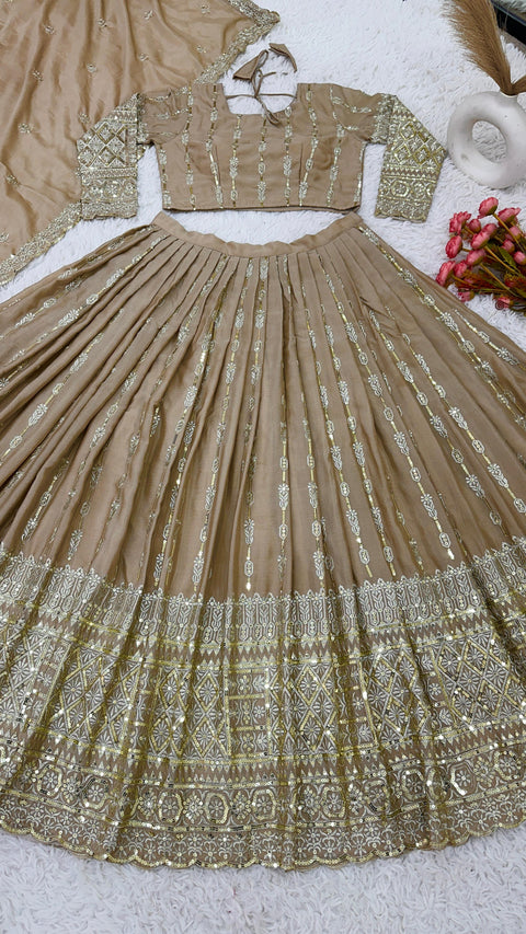 Presenting New Gold Wedding Collection Lehenga Choli With Full Heavy Embroidery Sequence Work For Woman