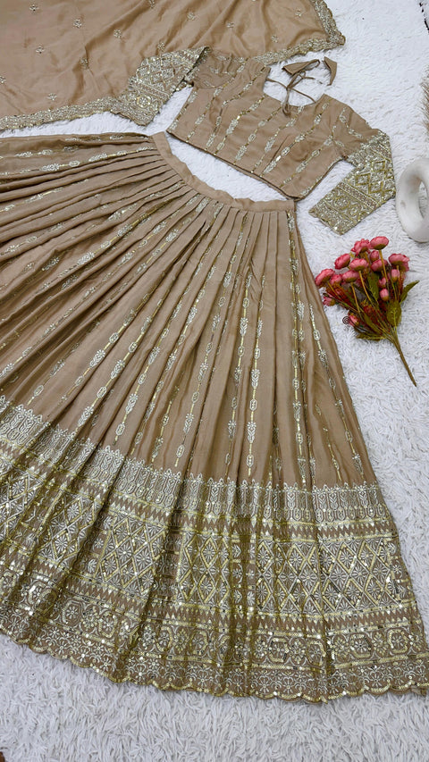 Presenting New Gold Wedding Collection Lehenga Choli With Full Heavy Embroidery Sequence Work For Woman