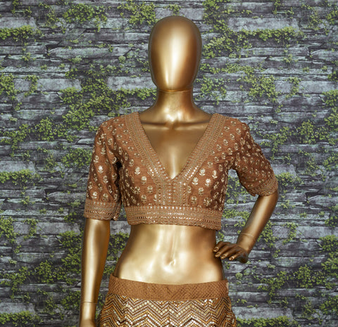 Golden brown lehenga is an excellent traditional wear for sangeet, engagement or other special occasions For Women