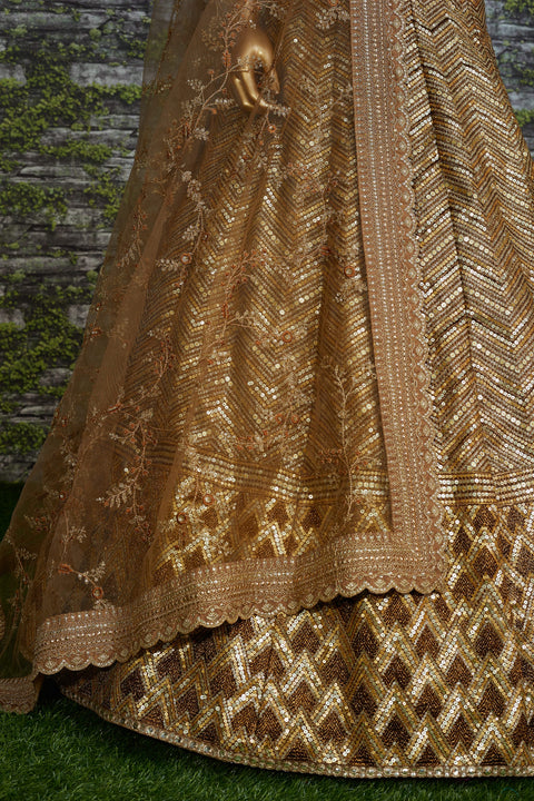 Golden brown lehenga is an excellent traditional wear for sangeet, engagement or other special occasions For Women