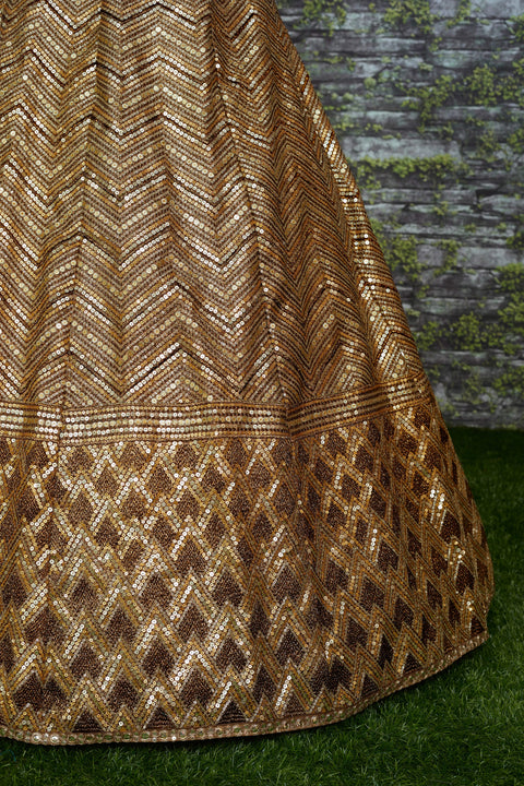 Golden brown lehenga is an excellent traditional wear for sangeet, engagement or other special occasions For Women