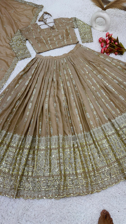 Presenting New Gold Wedding Collection Lehenga Choli With Full Heavy Embroidery Sequence Work For Woman