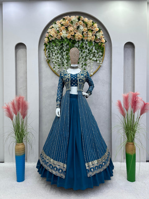 Teal Blue Designer Party Wear Look Fancy and Fully Stitched Chaniya Blouse And Shrug For Woman In USA