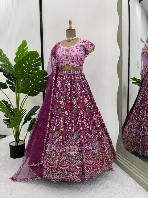 Pink Your Ethnic Wardrobe with a Gorgeous Georgette Lehenga Choli and an Intricately Embroidered Banglory Blouse For Woman