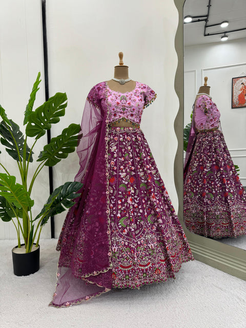 Pink Your Ethnic Wardrobe with a Gorgeous Georgette Lehenga Choli and an Intricately Embroidered Banglory Blouse For Woman