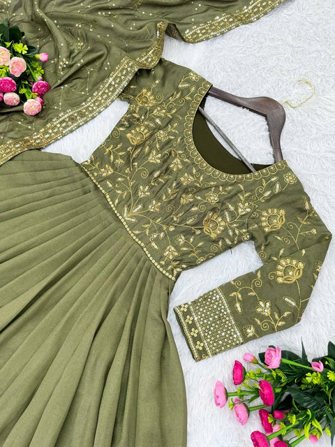 Green Designer Party Wear Fancy Gown With Dupatta For Woman