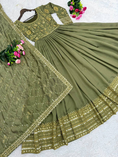 Green Designer Party Wear Fancy Gown With Dupatta For Woman