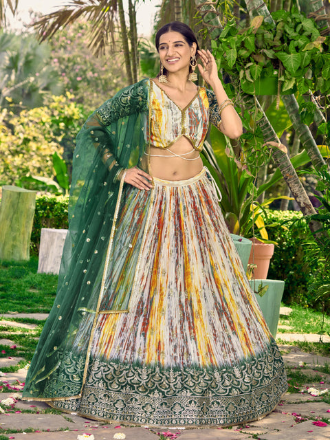 Beautiful Green Party wear Heavy Lehenga Choli for Women with Dupatta Sequence Lehenga Choli In USA