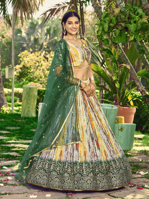 Beautiful Green Party wear Heavy Lehenga Choli for Women with Dupatta Sequence Lehenga Choli In USA