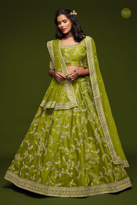 Neon Green Traditional Fancy Lehenga Choli for Women In Wedding Occasion with Dupatta in USA