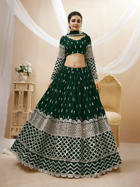 Green Wedding wear Beautiful Heavy Lehenga Choli for Women with Dupatta Sequence Lehenga Choli In USA