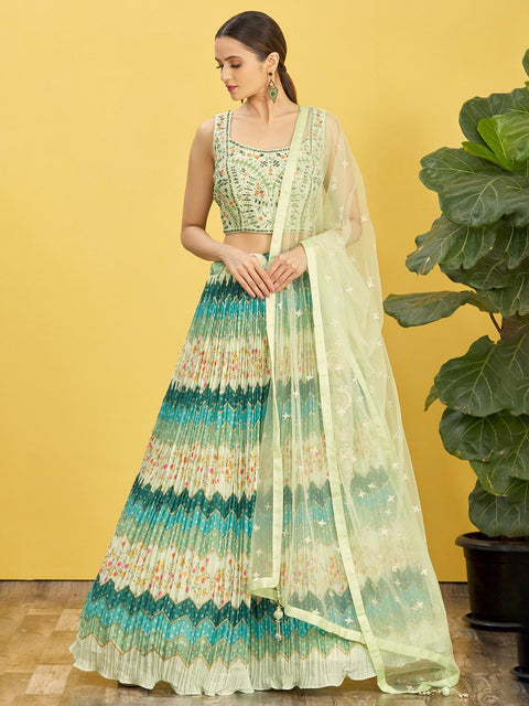 Green Party wear Heavy Lehenga Choli for Women with Dupatta Sequence Lehenga Choli In USA