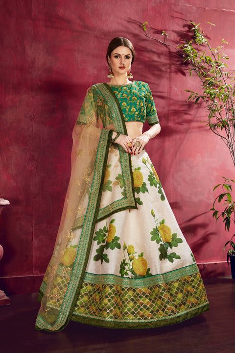 Cream And Green Traditional fancy lehenga Choli for women In Wedding Occasion with Dupatta in USA