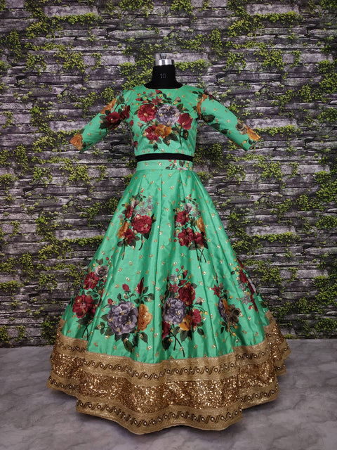 green summer wedding wardrobe is indeed incomplete without some florals. floral printed and embellished Sequins Butti work all over