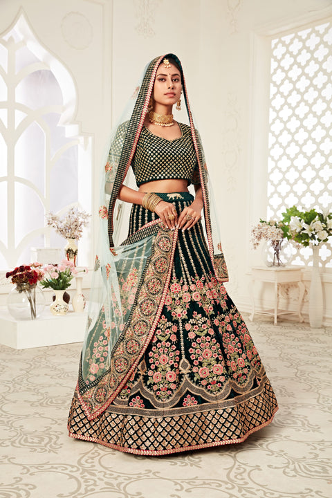 Green Traditional Fancy Lehenga Choli for Women In Wedding Occasion with Dupatta in USA