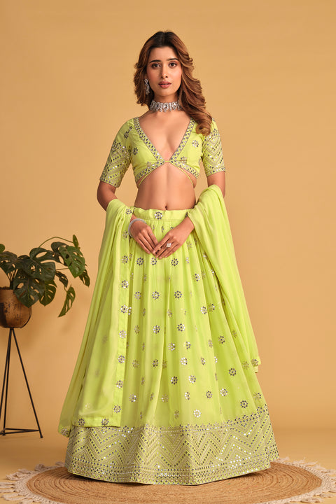 Pista Green Wedding wear Heavy Lehenga Choli for Women with Dupatta Sequence Lehenga Choli In USA