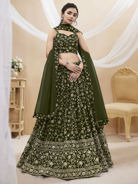 Green Georgette Party wear Heavy Lehenga Choli for Women with Dupatta Sequence Lehenga Choli In USA