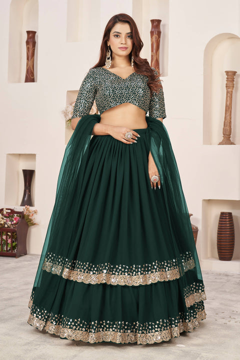 Elegant Green Wedding wear Heavy Lehenga Choli for Women with Dupatta Sequence Lehenga Choli In USA