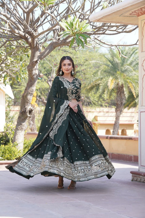 Dark Green Georgette  Lehenga Choli With Dupatta For Woman