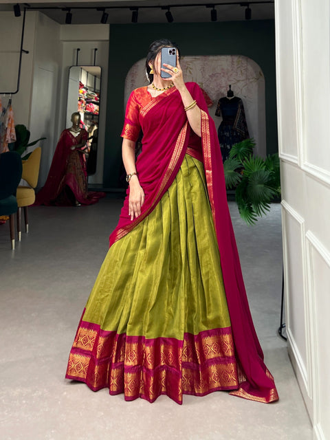 Green Crafted with love, adorned with heritage : The South-style Kanchipuram silk lehenga choli for women