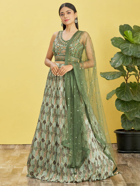 Captivating Green Glamorous Party wear Heavy Lehenga Choli for Women with Dupatta Sequence Lehenga Choli In USA