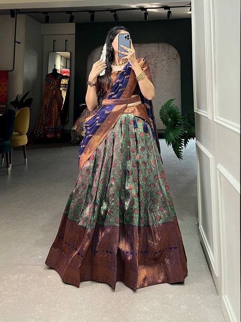 The Elegant Jacquard lehenga choli is a classic number that Deserves all Attention. Specially design to wear in Wedding, Functions and Special Occasions For Women