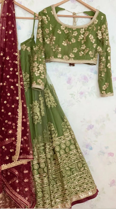 Green Heavy Embroidery Sequence Work Lehenga Choli With Dupatta For Women In USA