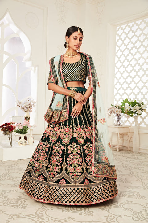 Green Traditional Fancy Lehenga Choli for Women In Wedding Occasion with Dupatta in USA