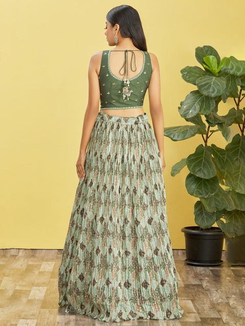 Captivating Green Glamorous Party wear Heavy Lehenga Choli for Women with Dupatta Sequence Lehenga Choli In USA