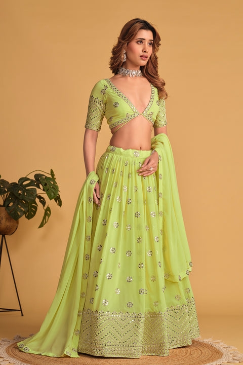 Pista Green Wedding wear Heavy Lehenga Choli for Women with Dupatta Sequence Lehenga Choli In USA