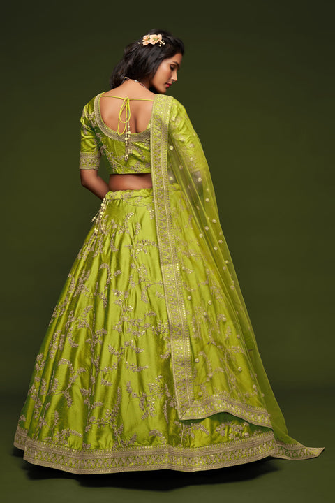 Neon Green Traditional Fancy Lehenga Choli for Women In Wedding Occasion with Dupatta in USA