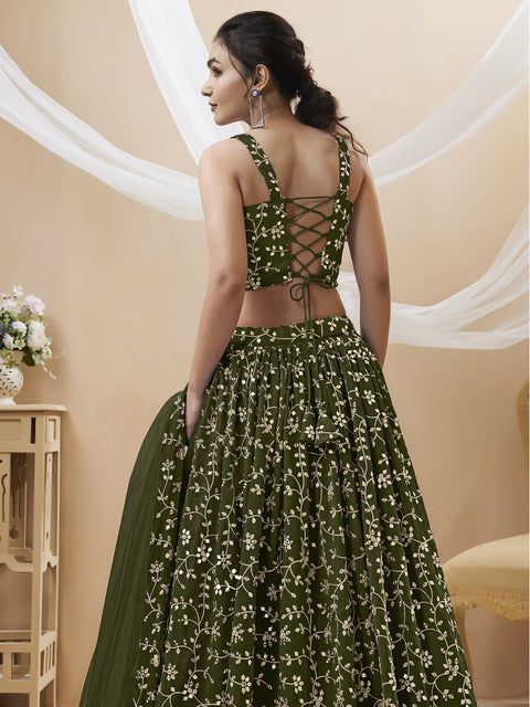 Green Georgette Party wear Heavy Lehenga Choli for Women with Dupatta Sequence Lehenga Choli In USA