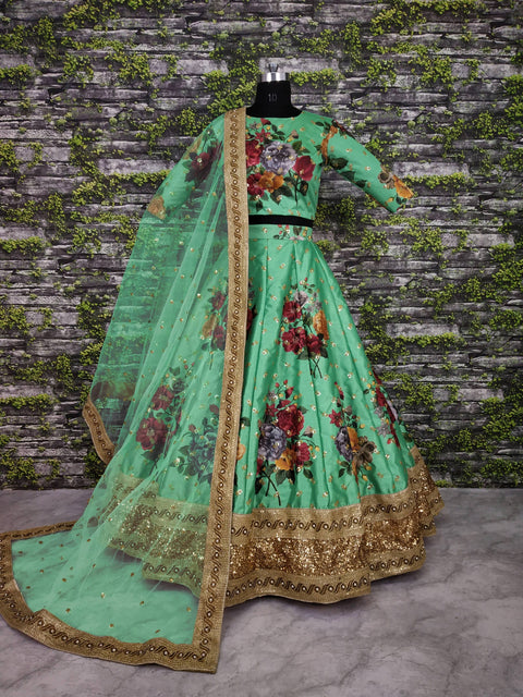 green summer wedding wardrobe is indeed incomplete without some florals. floral printed and embellished Sequins Butti work all over