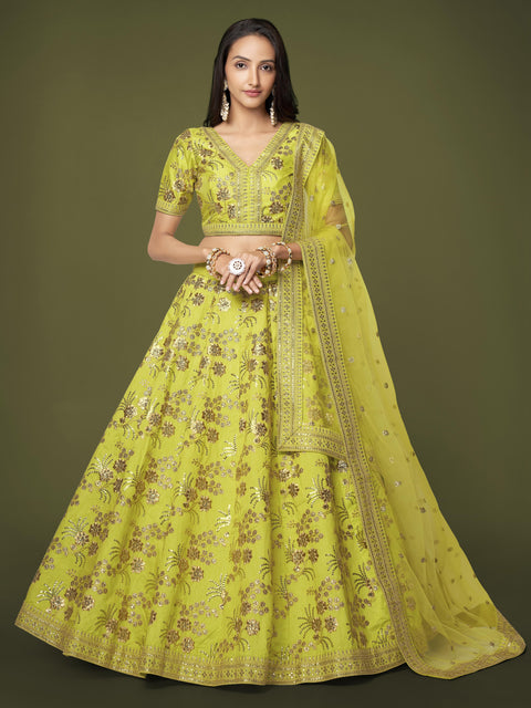 Traditional Green Wedding wear Heavy Lehenga Choli for Women with Dupatta in USA Sequence Lehenga Choli