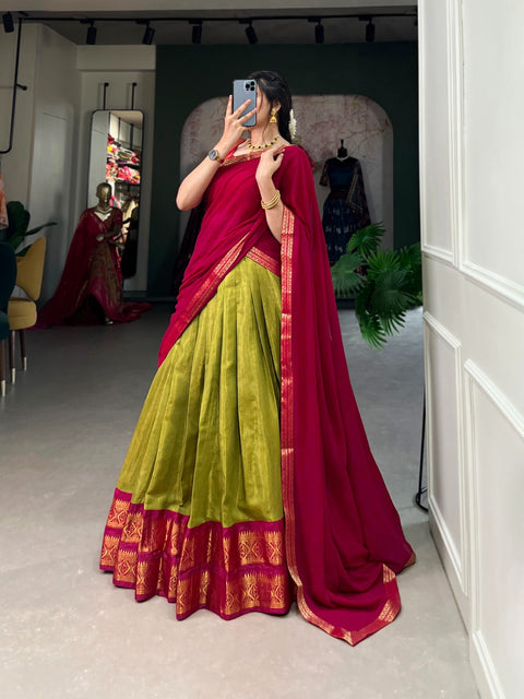 Green Crafted with love, adorned with heritage : The South-style Kanchipuram silk lehenga choli for women