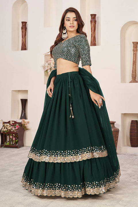 Elegant Green Wedding wear Heavy Lehenga Choli for Women with Dupatta Sequence Lehenga Choli In USA