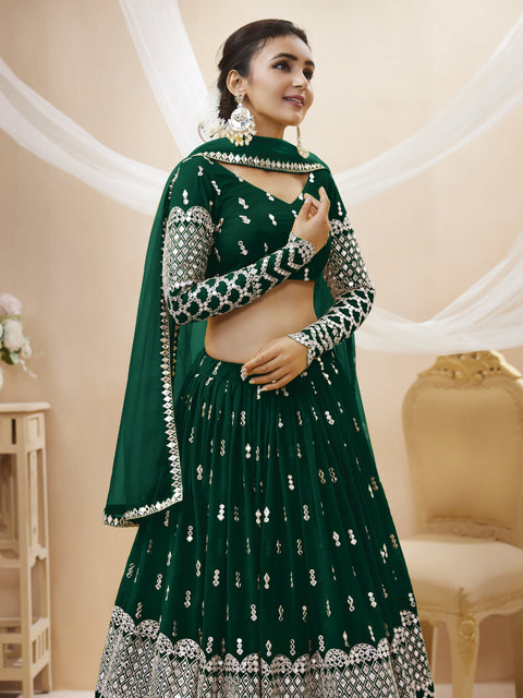 Green Wedding wear Beautiful Heavy Lehenga Choli for Women with Dupatta Sequence Lehenga Choli In USA