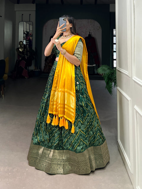 Green tapestry of traditions, the lehenga choli is a masterpiece, weaving heritage and style together In This Navratri For Women