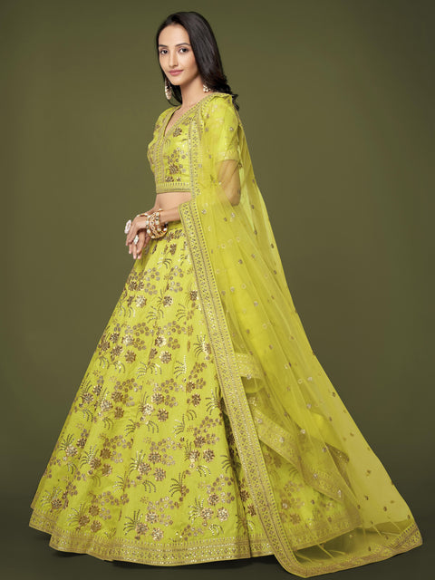 Traditional Green Wedding wear Heavy Lehenga Choli for Women with Dupatta in USA Sequence Lehenga Choli