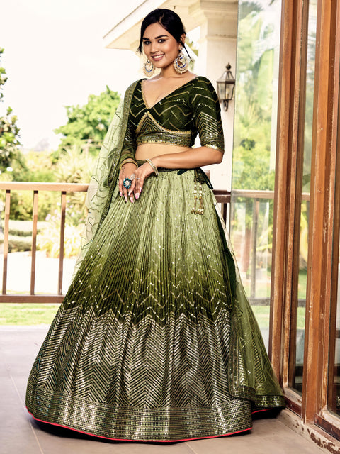 Green Radiant Party wear Heavy Lehenga Choli for Women with Dupatta Sequence Lehenga Choli In USA