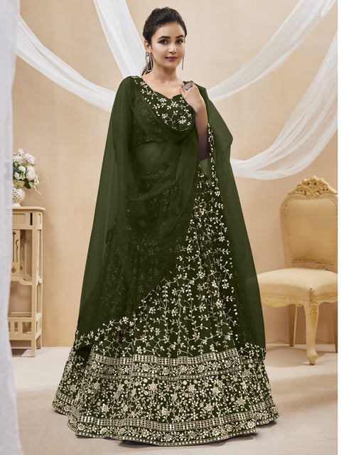 Green Georgette Party wear Heavy Lehenga Choli for Women with Dupatta Sequence Lehenga Choli In USA