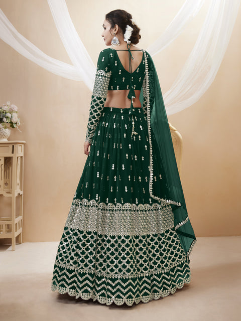 Green Wedding wear Beautiful Heavy Lehenga Choli for Women with Dupatta Sequence Lehenga Choli In USA